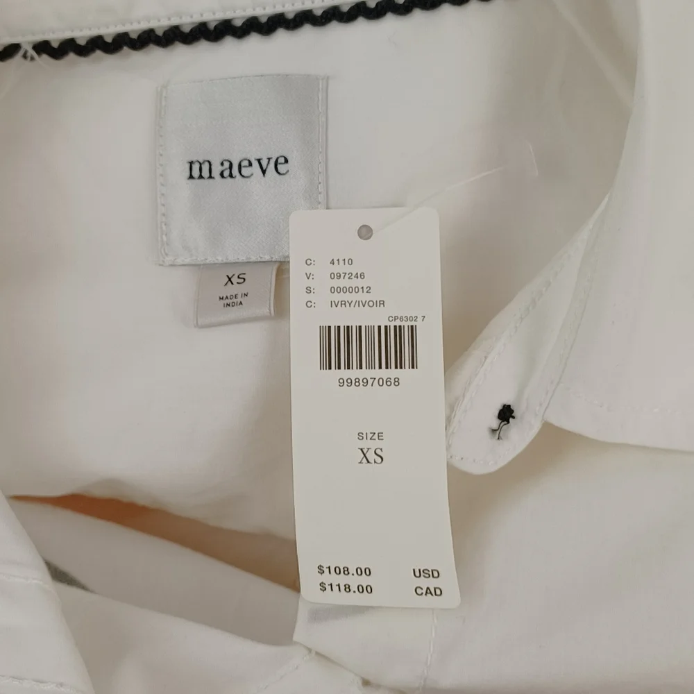 Maeve The Bennet Buttondown Shirt Size XS Women Preppy Swan Novelty Cotton - Picture 6 of 16